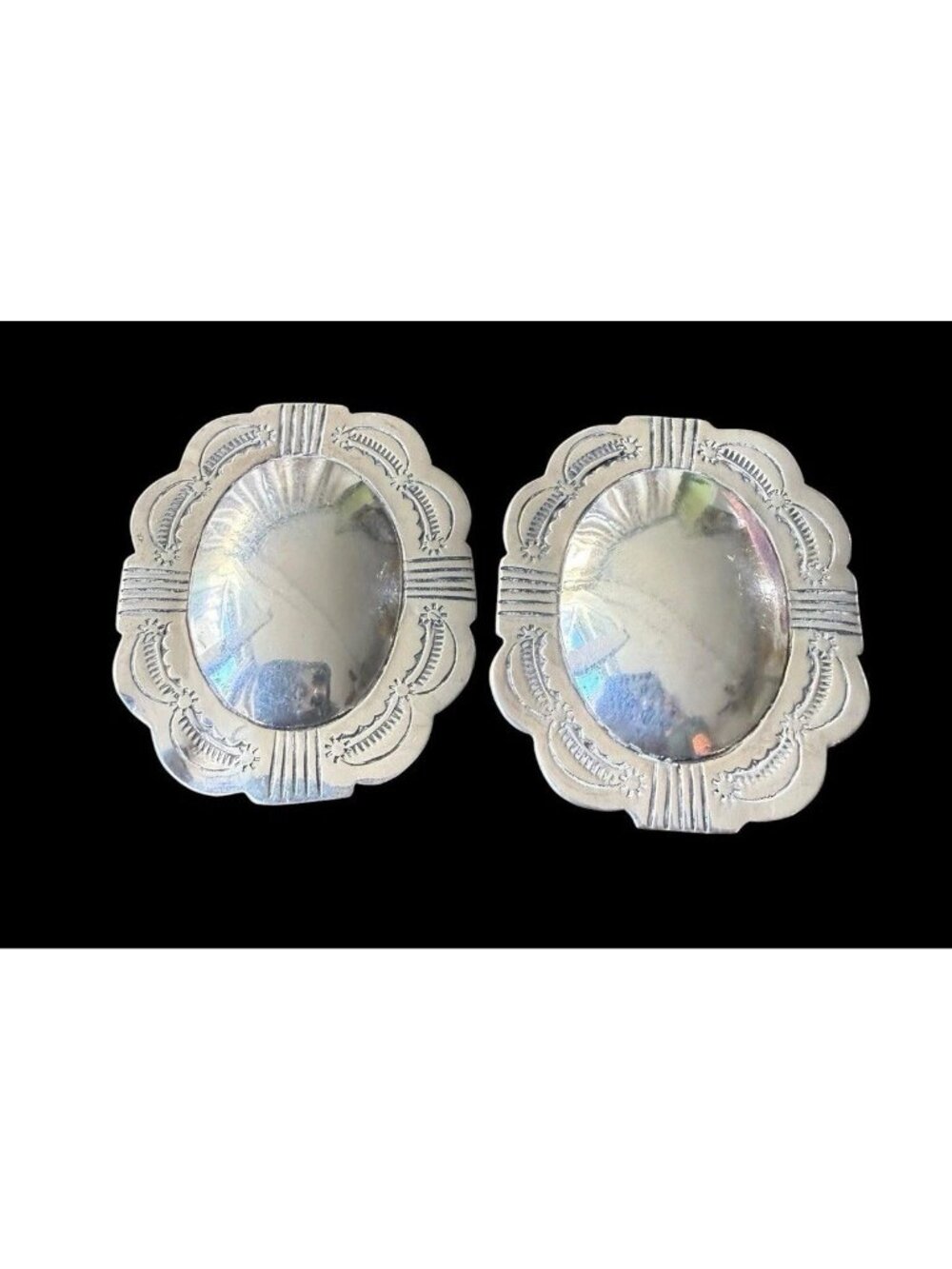 Vintage Native American Navajo Sterling Silver Stamped Oval Concho Earrings